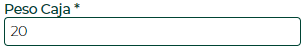 Captura parcial del campo 'Box Weight (Kg)' con valor '20' introducido.