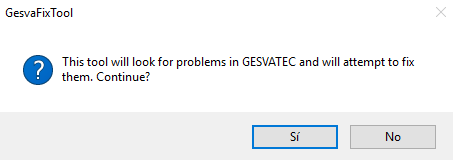Captura del explorador de archivos de Windows mostrando la carpeta de Gesvatec. Archivos visibles: Gesvatec, Gesvatec.ex..., GesvateCo... Se muestra el menu contextual de GesvaFixTool con opciones: Op