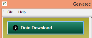 Captura parcial del software Gesvatec mostrando la barra de menu (File, Help) y el boton 'Data Download' resaltado en verde oscuro.