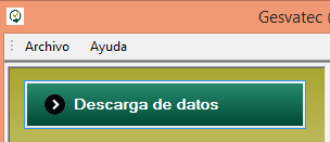 Captura parcial del software Gesvatec mostrando la barra de menu (File, Help) y el boton 'Data Download' resaltado en verde oscuro.