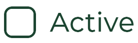 Checkbox con borde verde oscuro y texto 'Active' al lado.